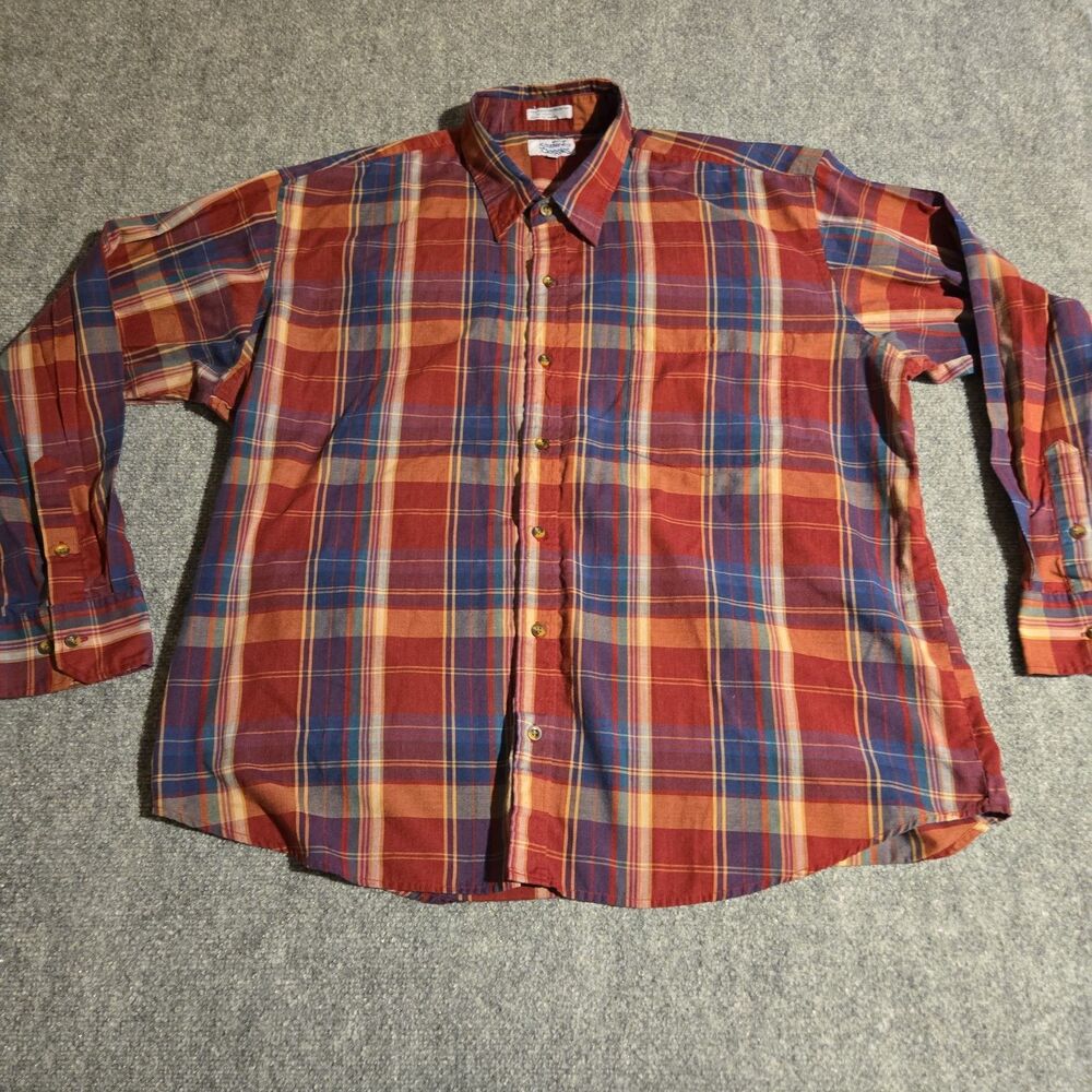 Southern Classics Shirt Mens 2XL Red Plaid Button Front Long Sleeve Poly Blend